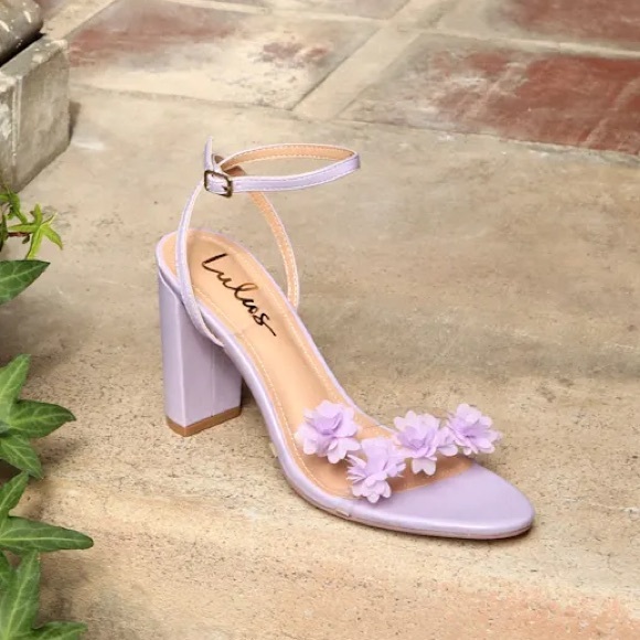 Lulus Lavender Floral Block Heel Sandals Size P NWT Flower Heels Wedding Guest - Picture 6 of 8